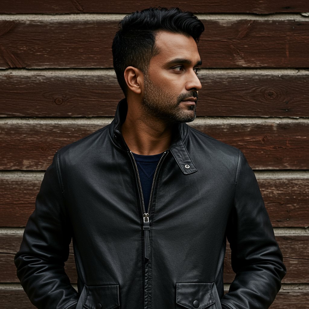 Leather Bomber Jacket — close-up