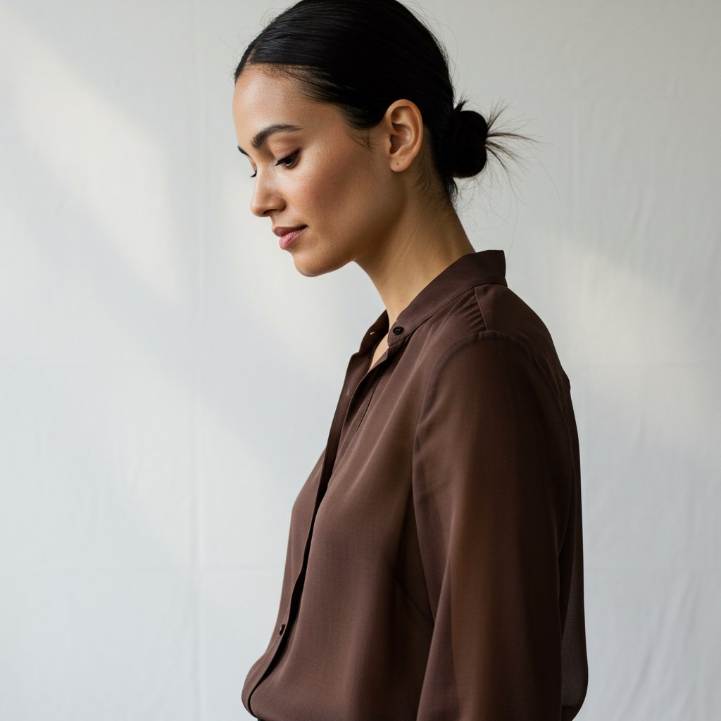 Silk Organza Blouse - Espresso — close-up