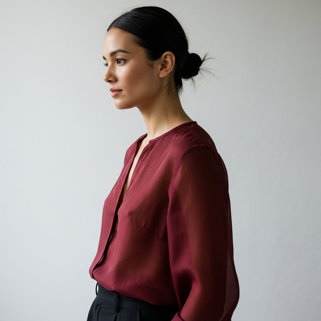 Silk Organza Blouse - Burgundy — close-up
