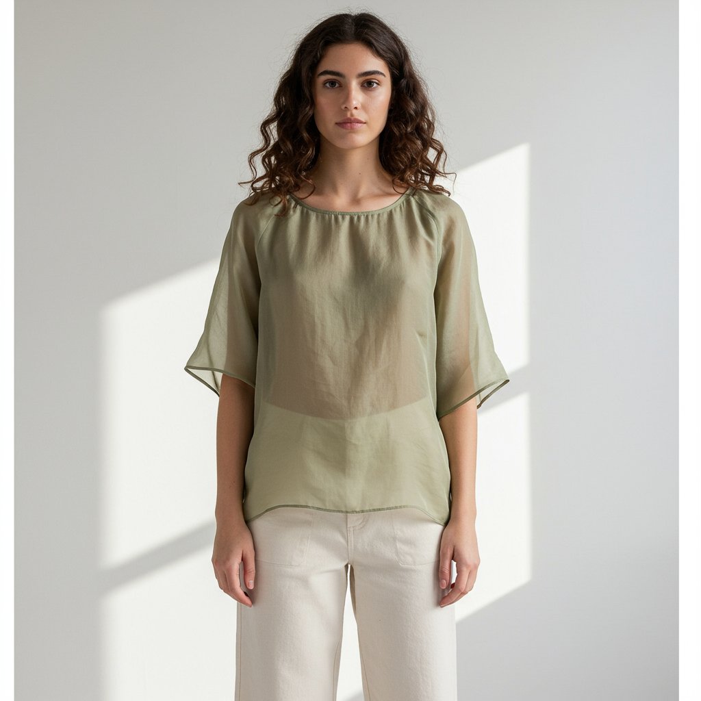 Silk Organza Blouse - Khaki