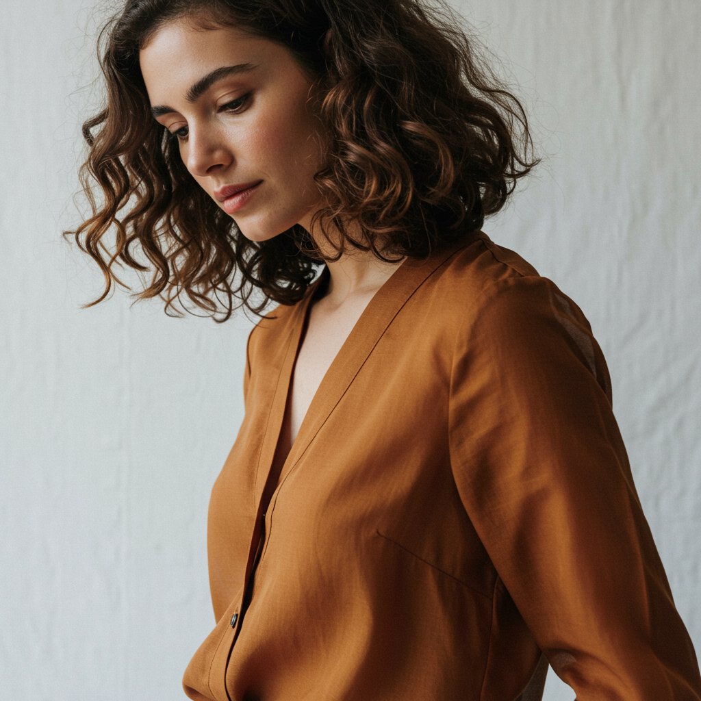 Silk Organza Blouse - Chestnut — close-up