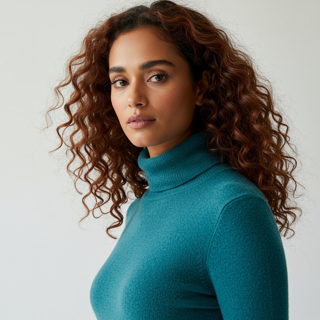 Cashmere Turtleneck - Teal — close-up
