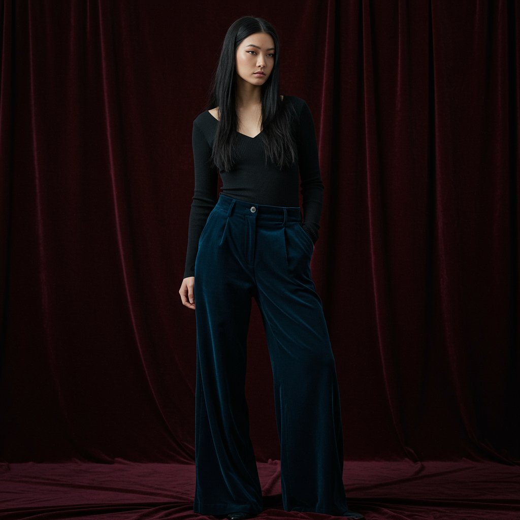 Wide-Leg Trousers - Midnight — close-up