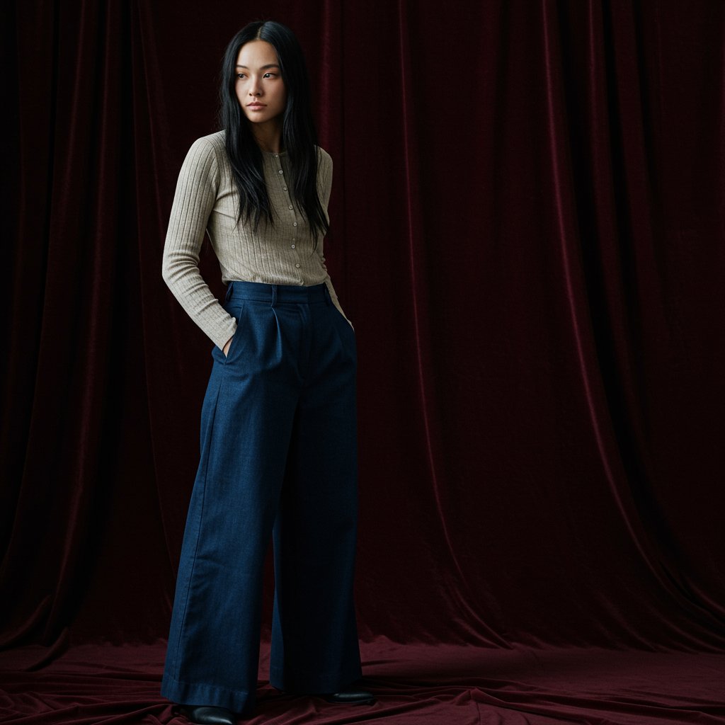 Wide-Leg Trousers - Indigo — close-up