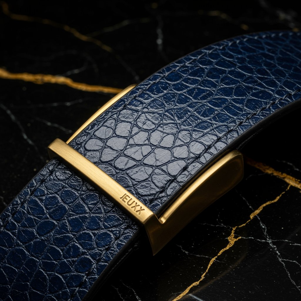 Leather Belt - Sapphire — close-up