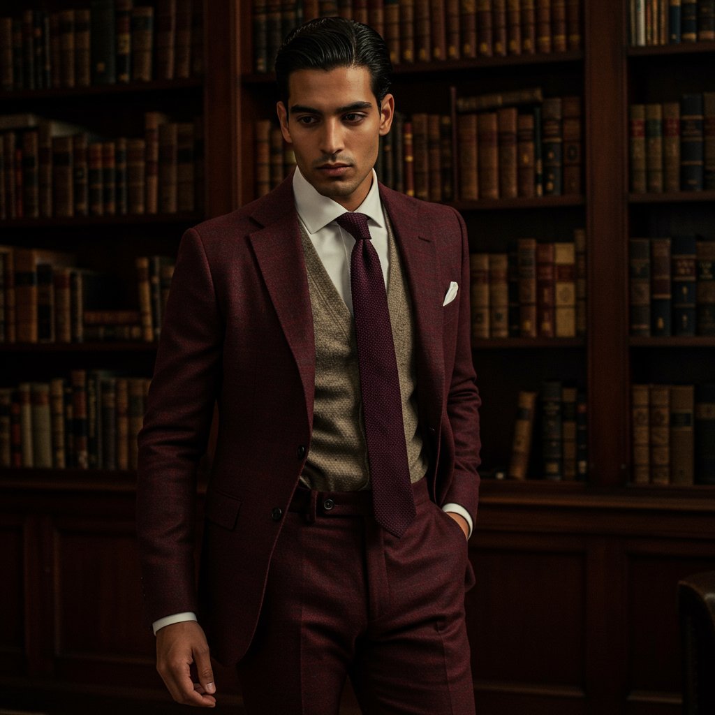 Tailored Wool Trousers - Burgundy — close-up