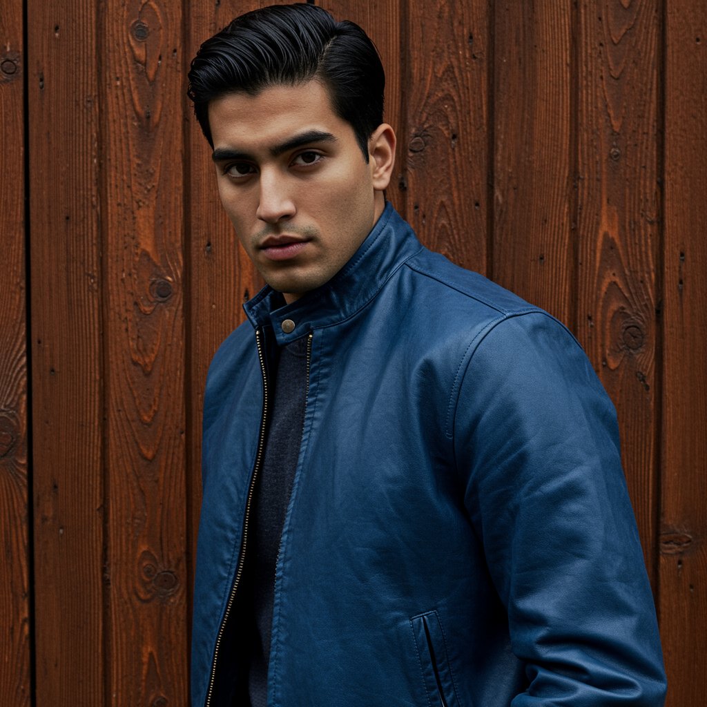 Leather Bomber Jacket - Cobalt — close-up