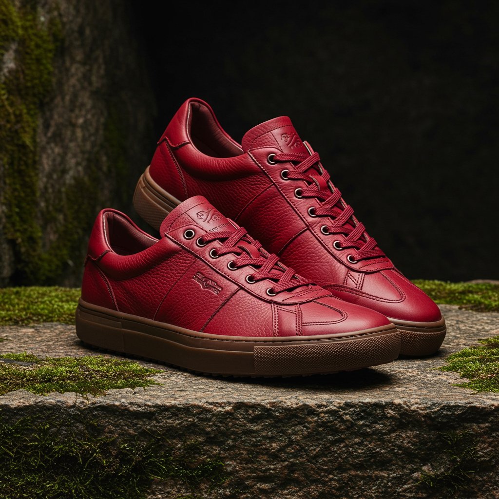 Leather Sneakers - Crimson — close-up