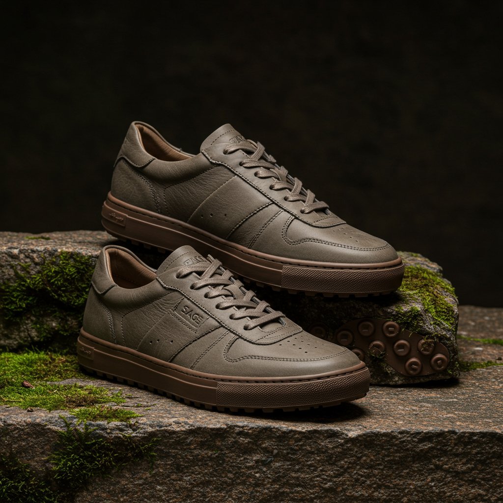 Leather Sneakers - Sage — close-up