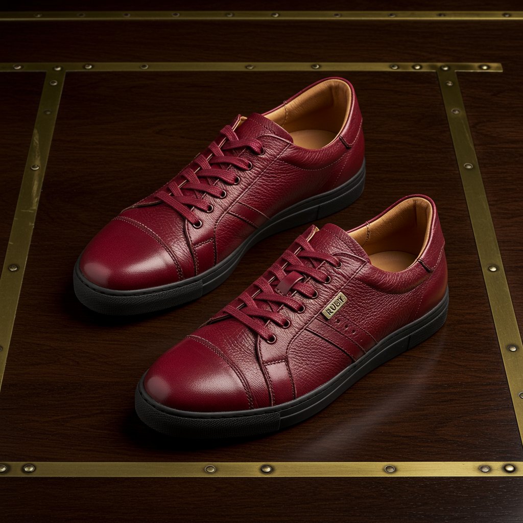 Leather Sneakers - Ruby — close-up