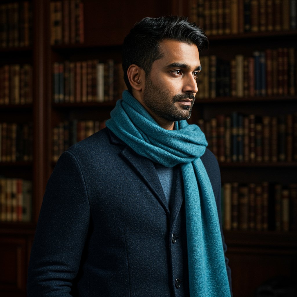 Cashmere Scarf - Ocean — close-up