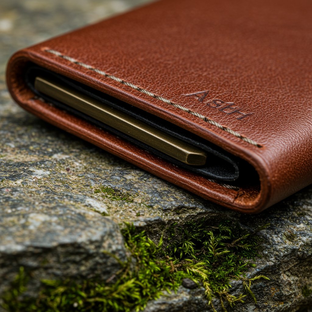 Leather Wallet - Ash — close-up