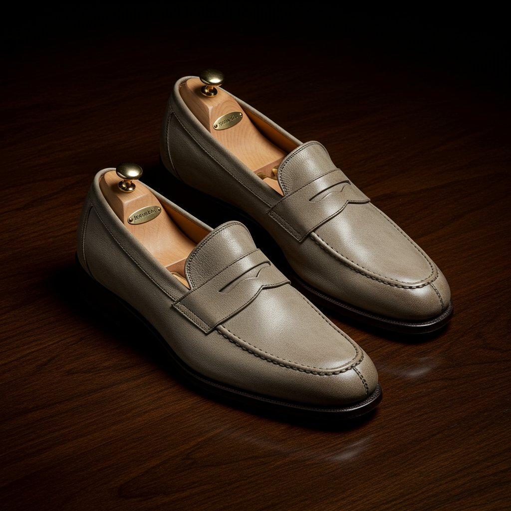 Leather Loafers - Stone — close-up