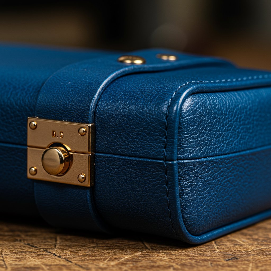 Leather Tote Bag - Sapphire — close-up