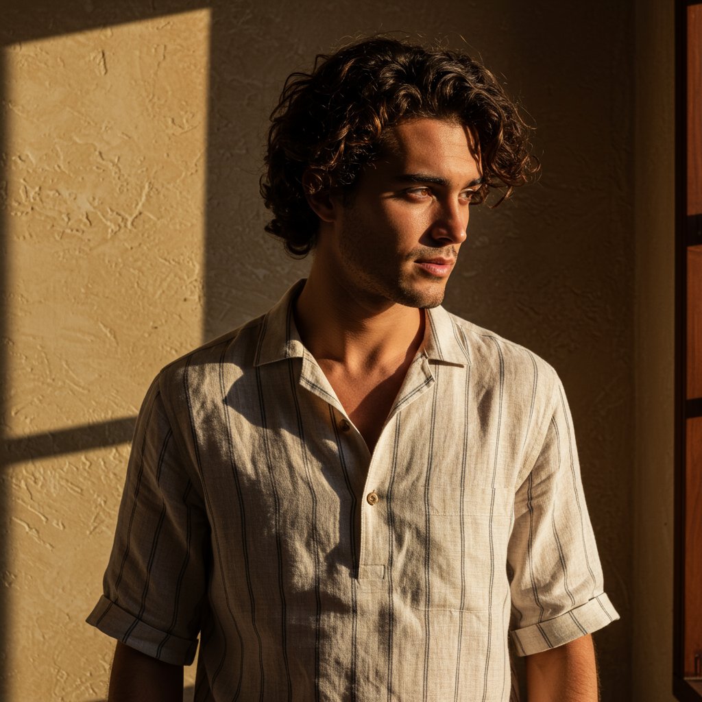 Striped Linen Tee - Hunter — close-up