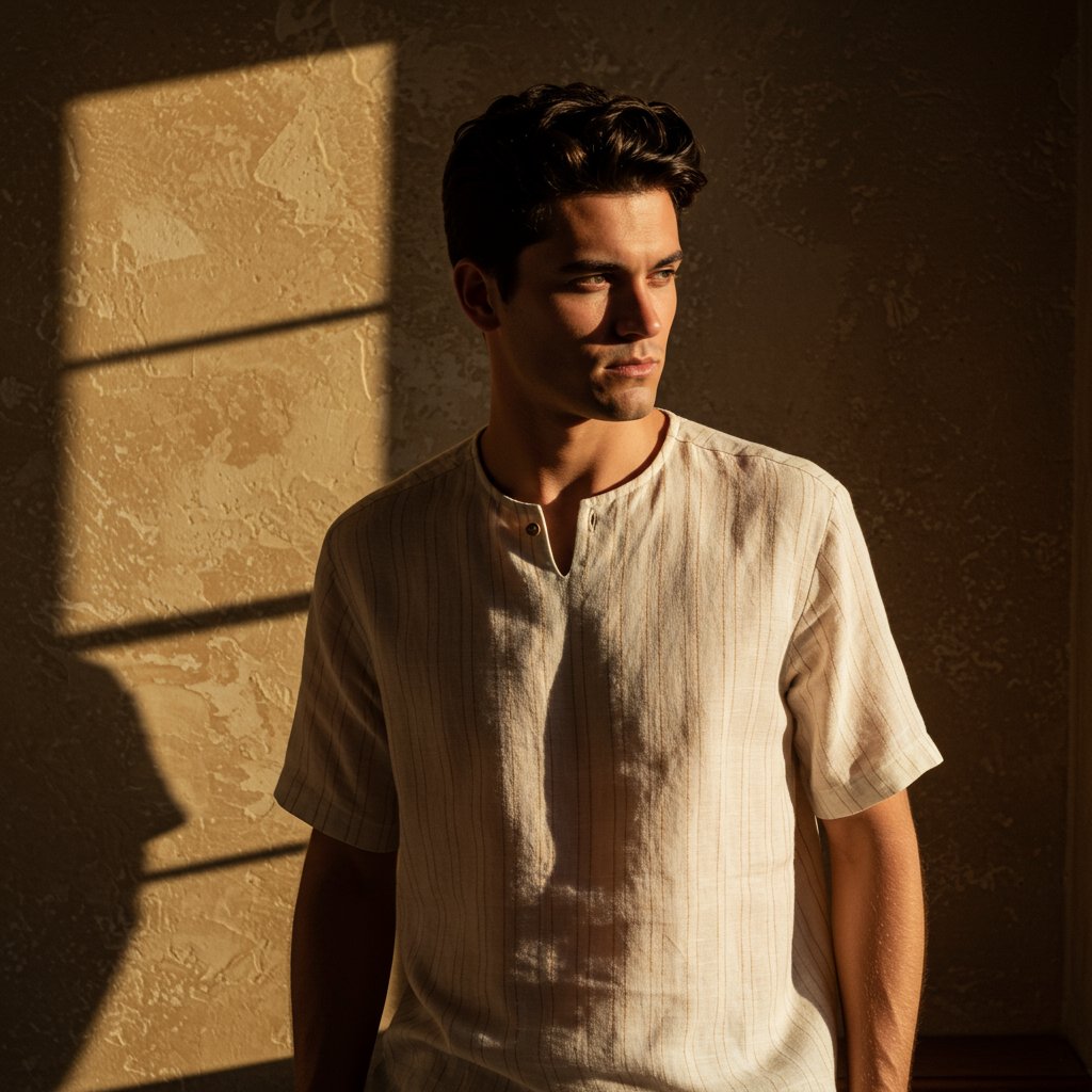 Striped Linen Tee - Cream — close-up