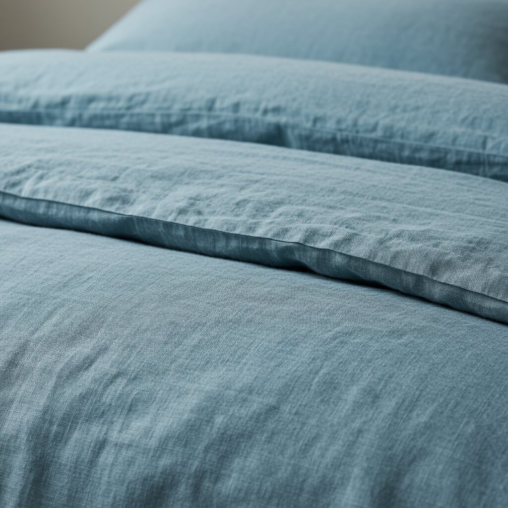 Linen Duvet Set - Sky — close-up