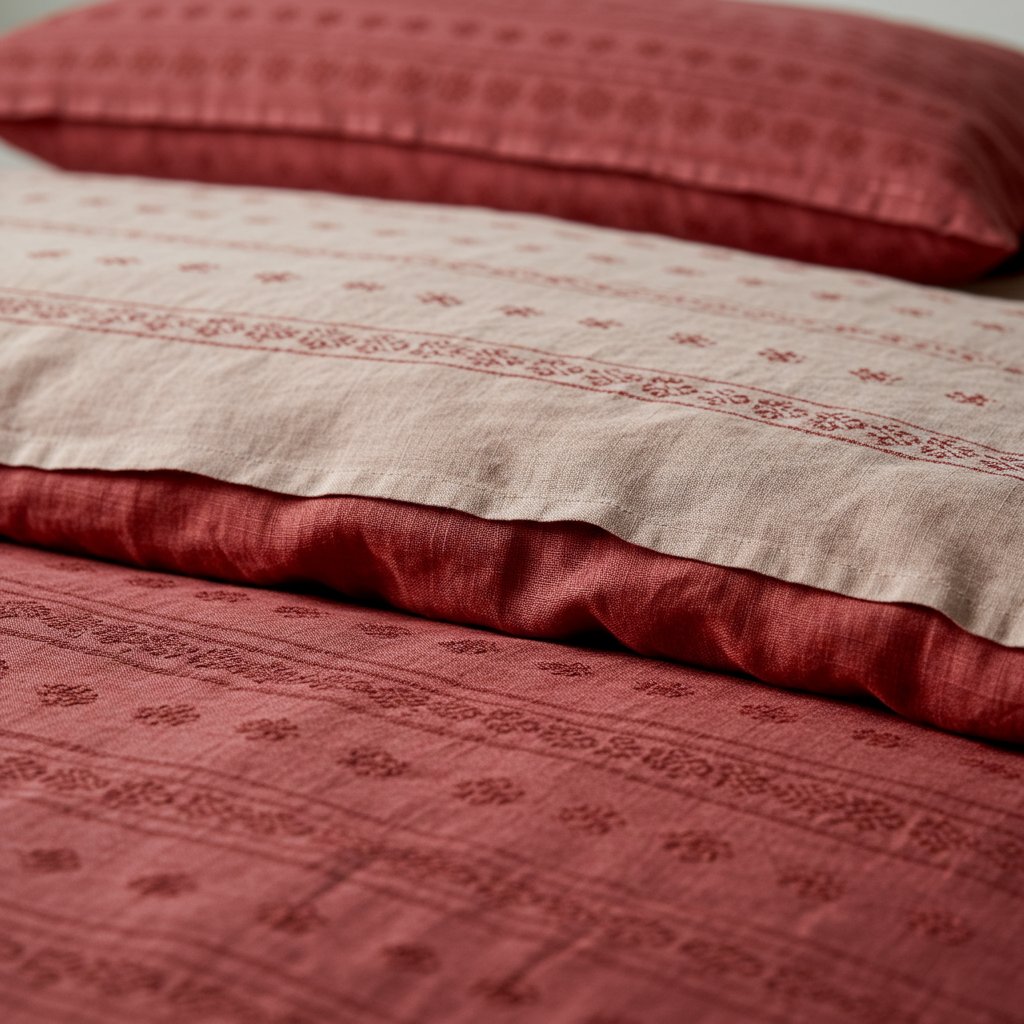 Linen Duvet Set - Cherry — close-up