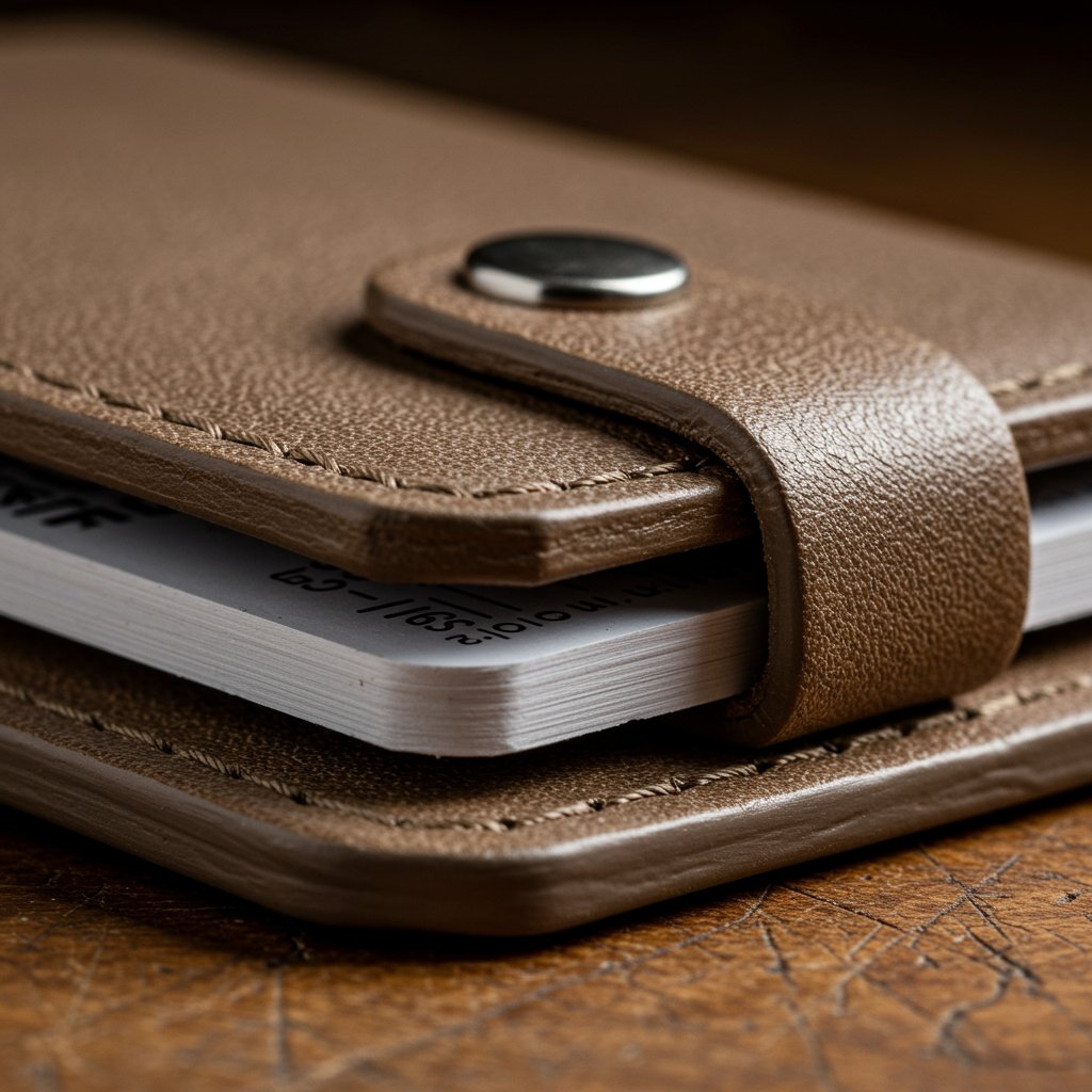 Leather Card Holder - Taupe — close-up