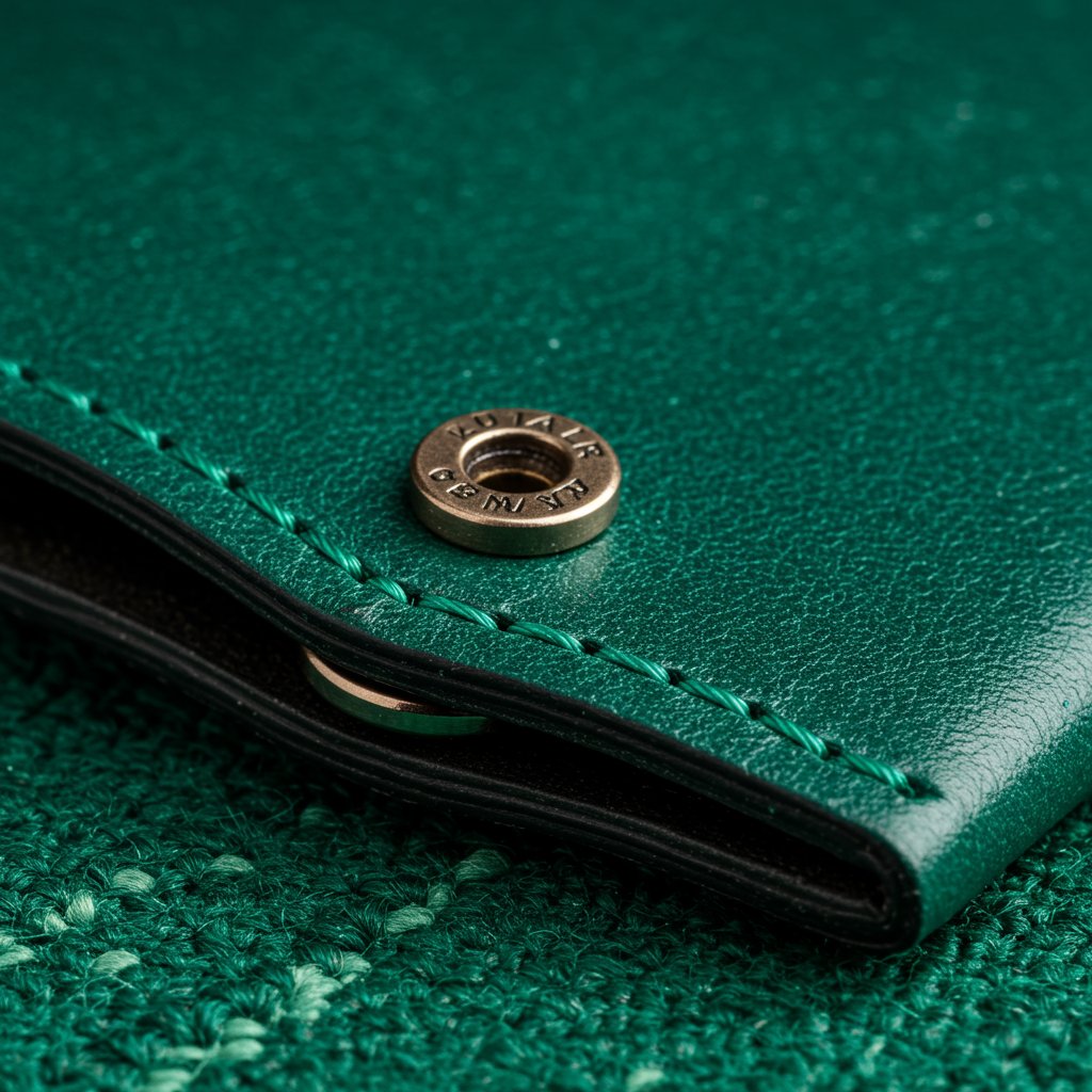 Leather Card Holder - Emerald — close-up