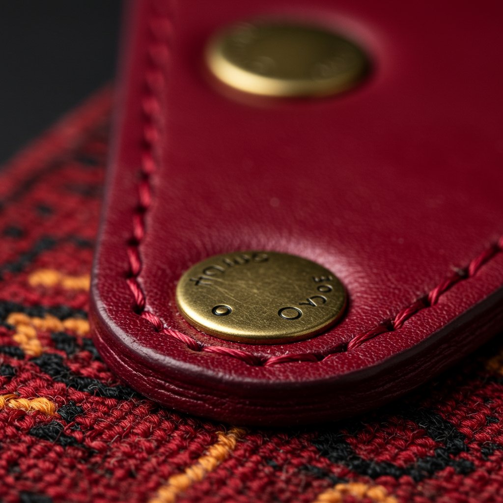 Leather Keychain - Crimson — close-up