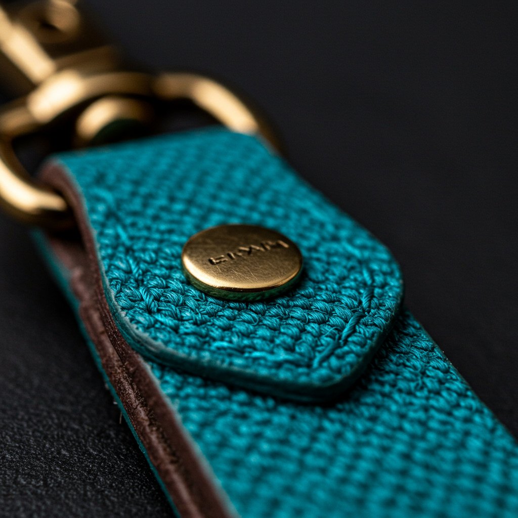 Leather Keychain - Ocean — close-up