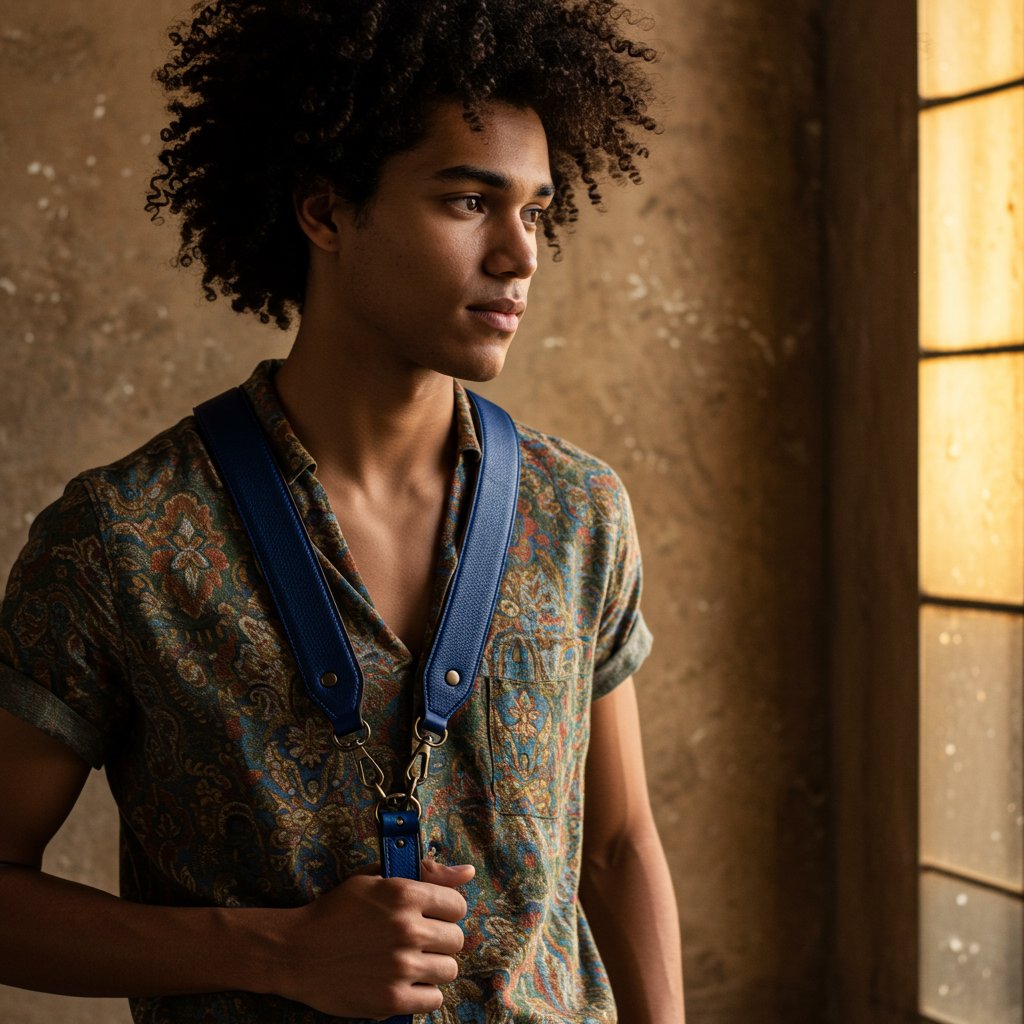 Camera Leather Strap - Sapphire — close-up