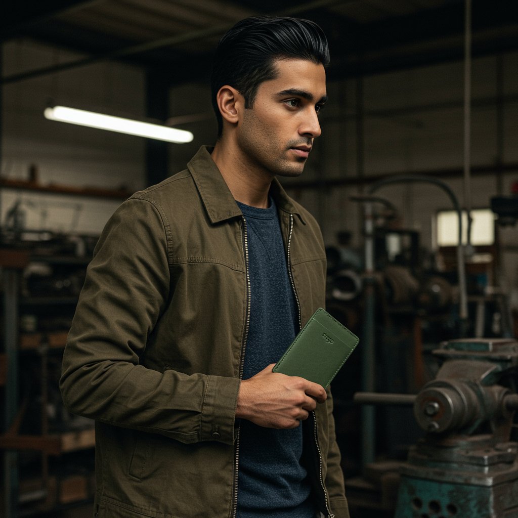 Leather Passport Holder - Sage — close-up