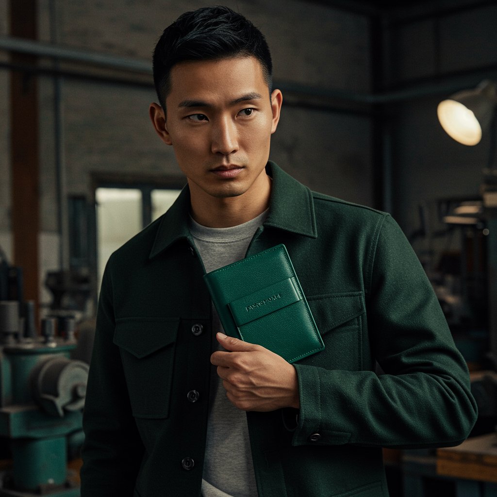 Leather Passport Holder - Emerald — close-up