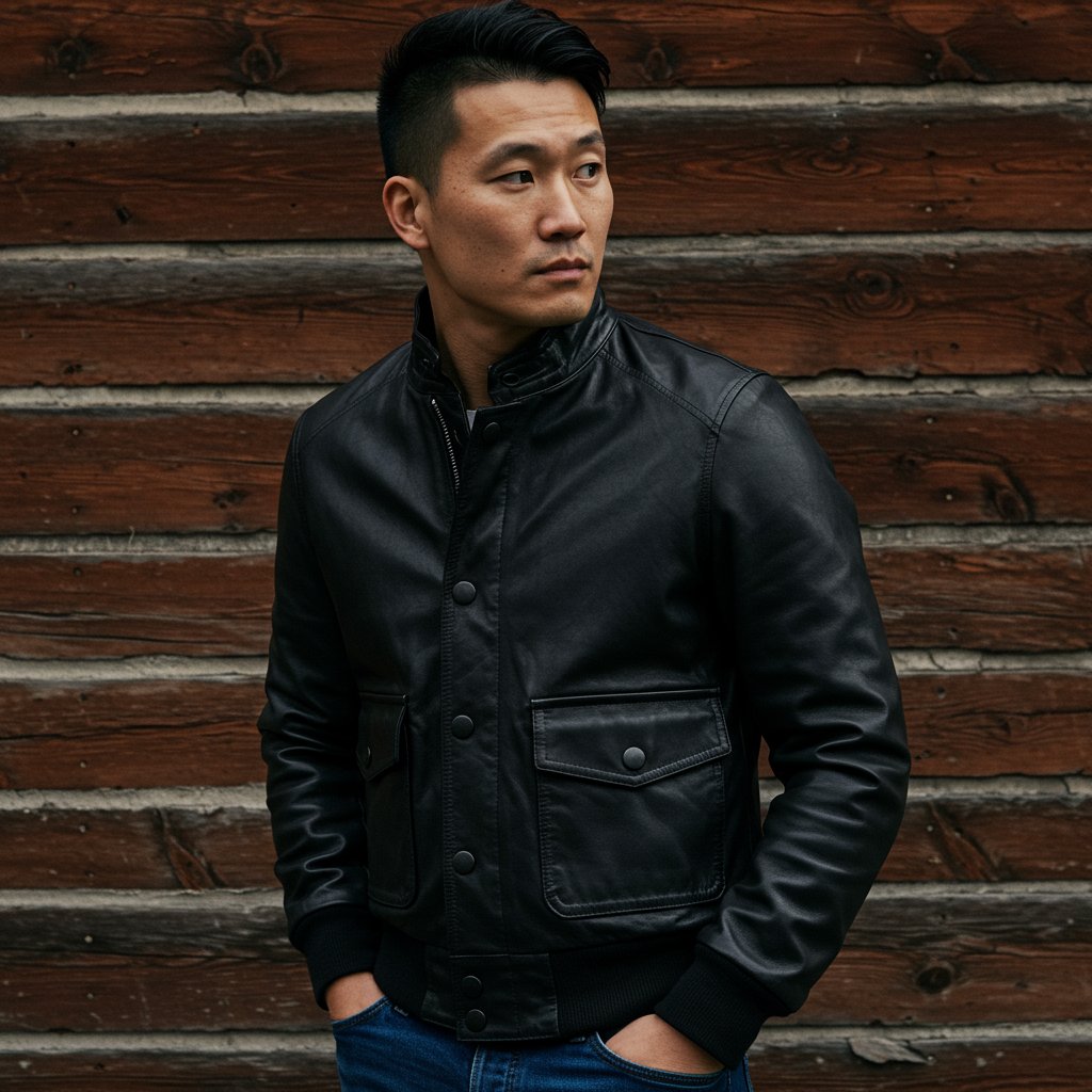 Signature Leather Bomber Jacket - Premium — close-up