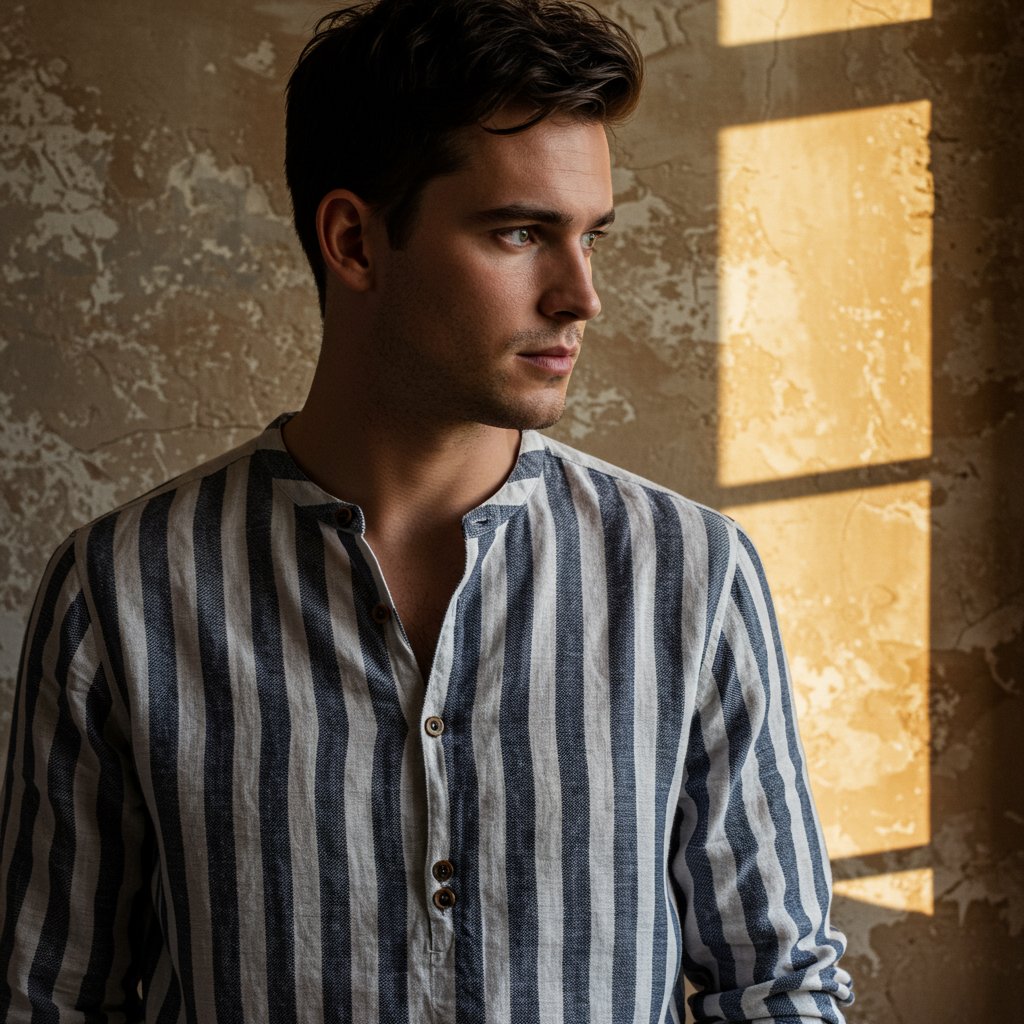 Contemporary Striped Linen Tee - Premium — close-up