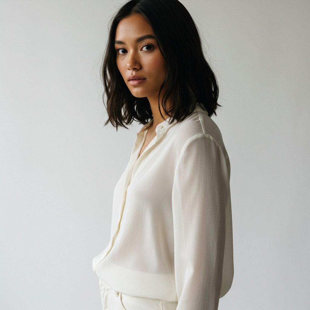 Effortless Silk Organza Blouse - Fall/Winter Cozy — close-up