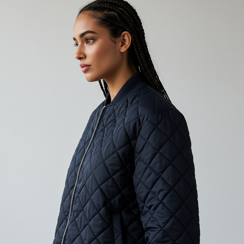 Refined Quilted Bomber Jacket - Fall/Winter Holiday — close-up