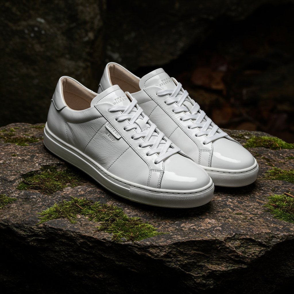 Polished Leather Sneakers - Fall/Winter Layered — close-up