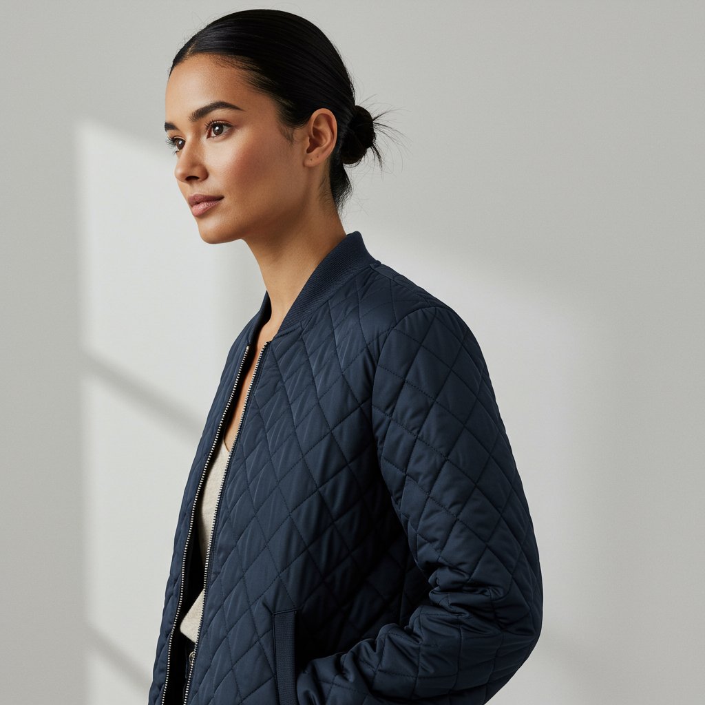 Effortless Quilted Bomber Jacket - Essentials — close-up