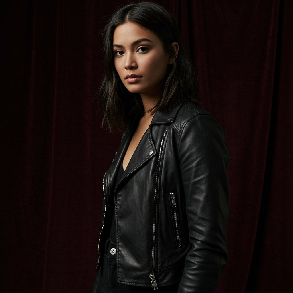 Timeless Leather Biker Jacket - Signature — close-up