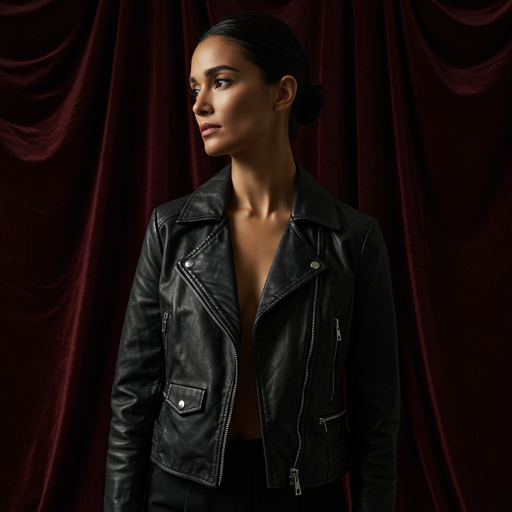 Minimalist Leather Biker Jacket - Limited Edition — close-up