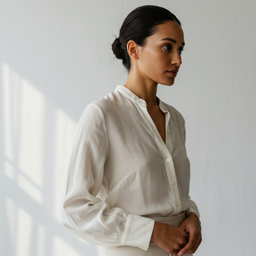 Relaxed Silk Organza Blouse - Sustainable — close-up